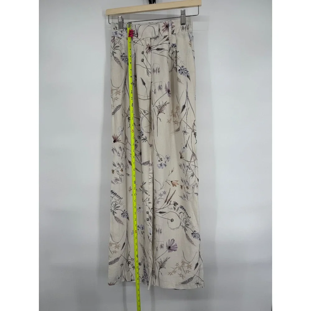 H&M Floral Print Wide Leg Pants Women Beige Lavender Blue Size EUR 34 US 2